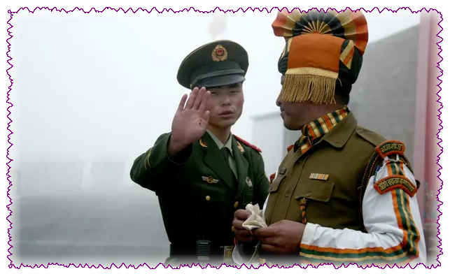 Китайский и индийский солдат на границе