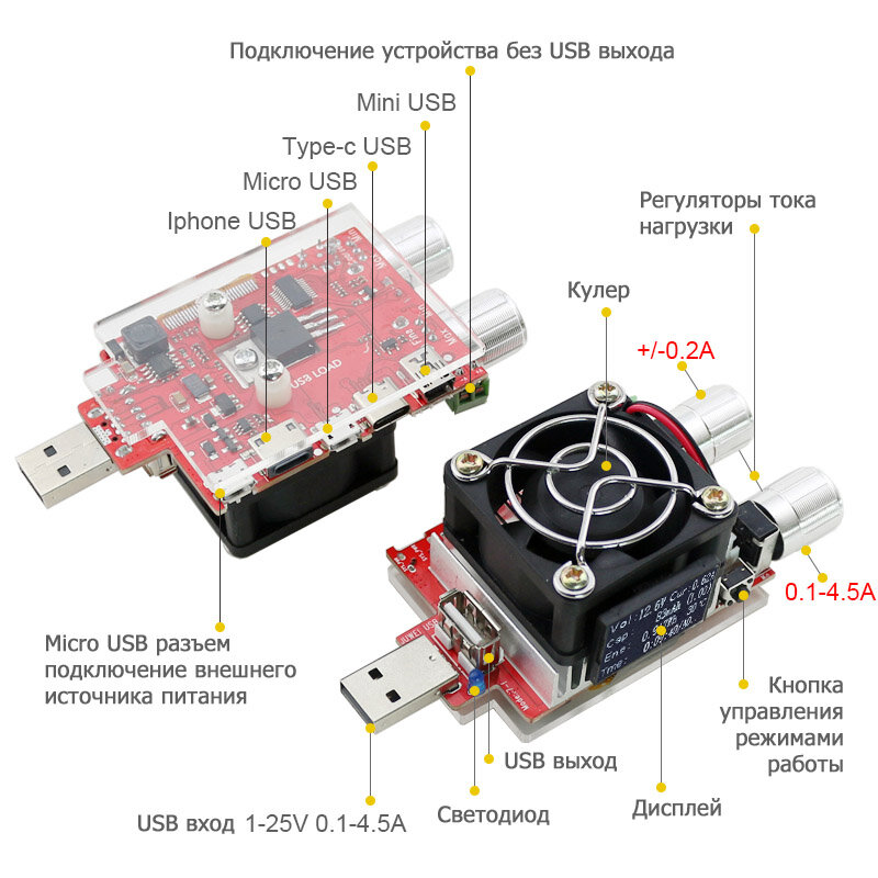 Схема многофункционального нагрузочного USB тестера