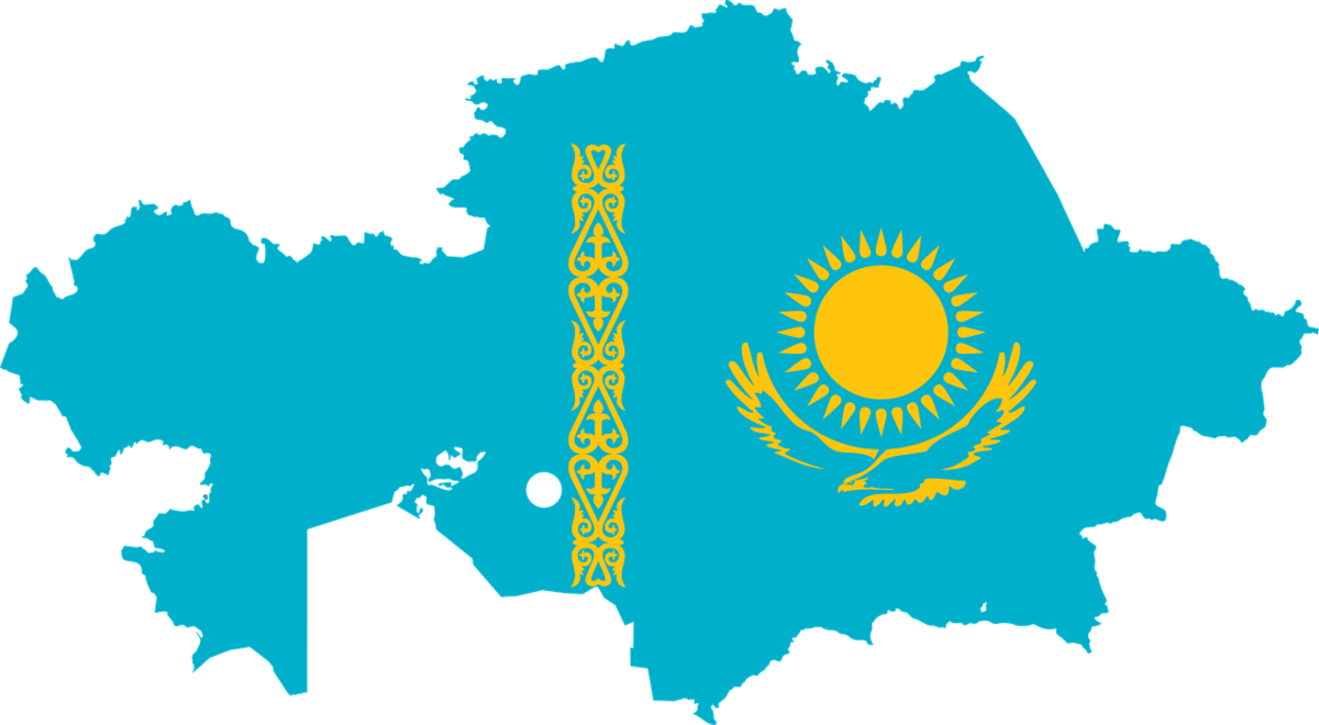 Территория Казахстана в цветах национального флага.