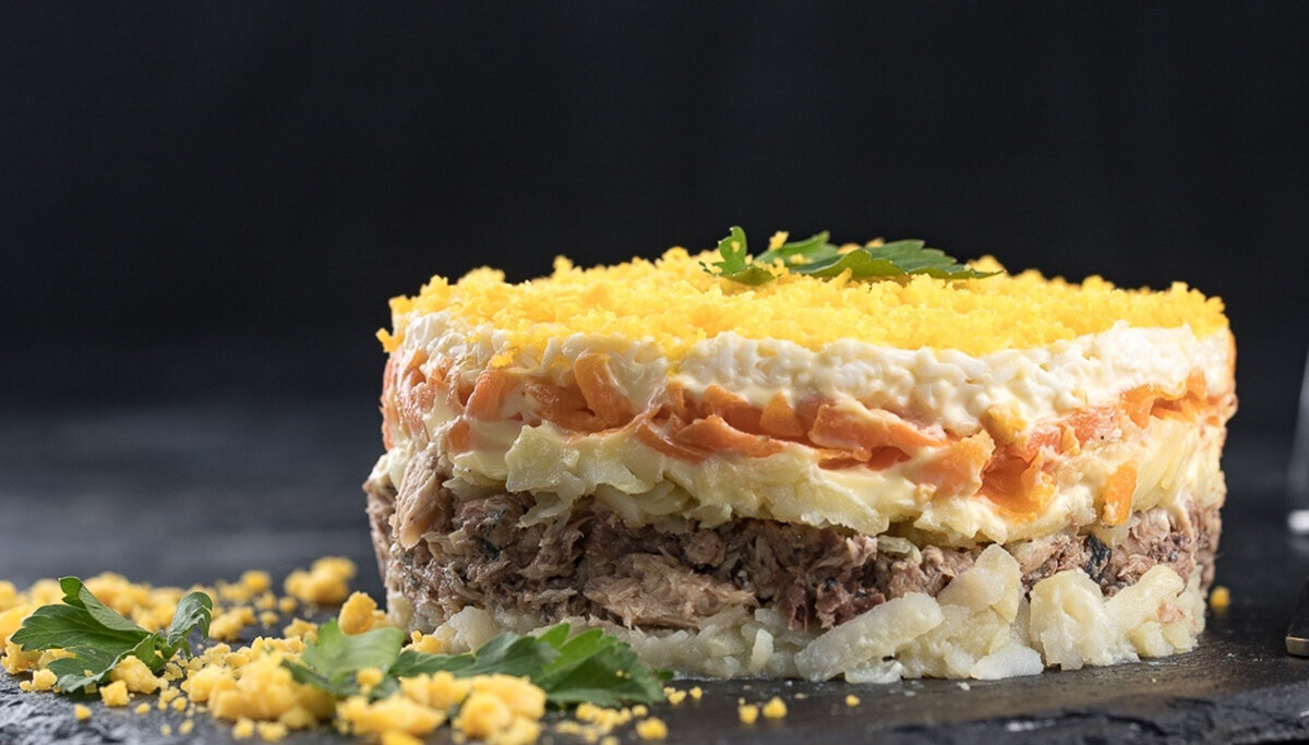 слоеный салат мимоза