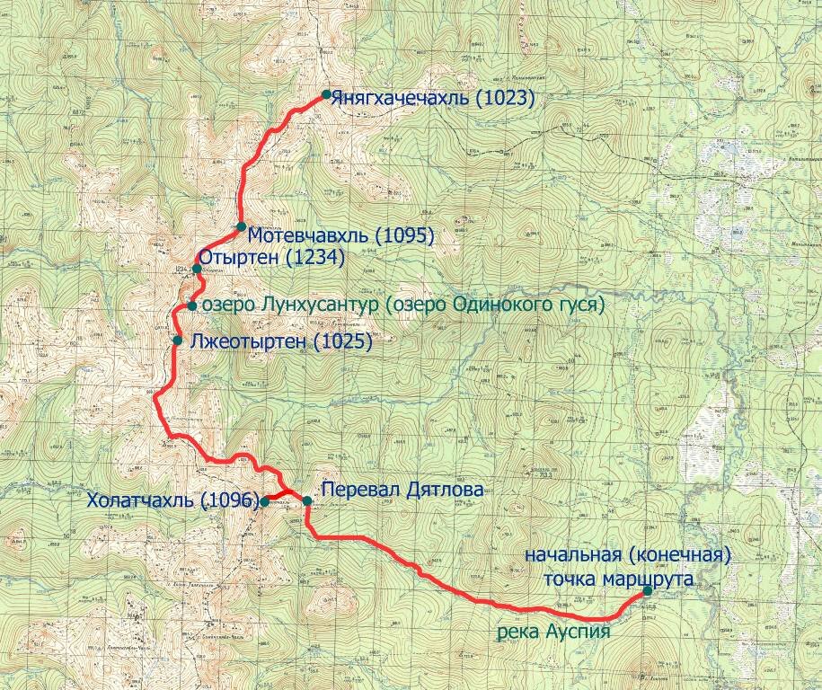 Перевал дятлова топографическая карта