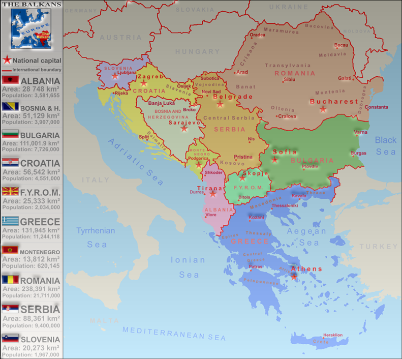 Столицы балканских стран. Балканский полуостров на политической карте. Политическая карта Балканского полуострова. Политическая карта Балкан. Страны Балканского полуострова на карте.