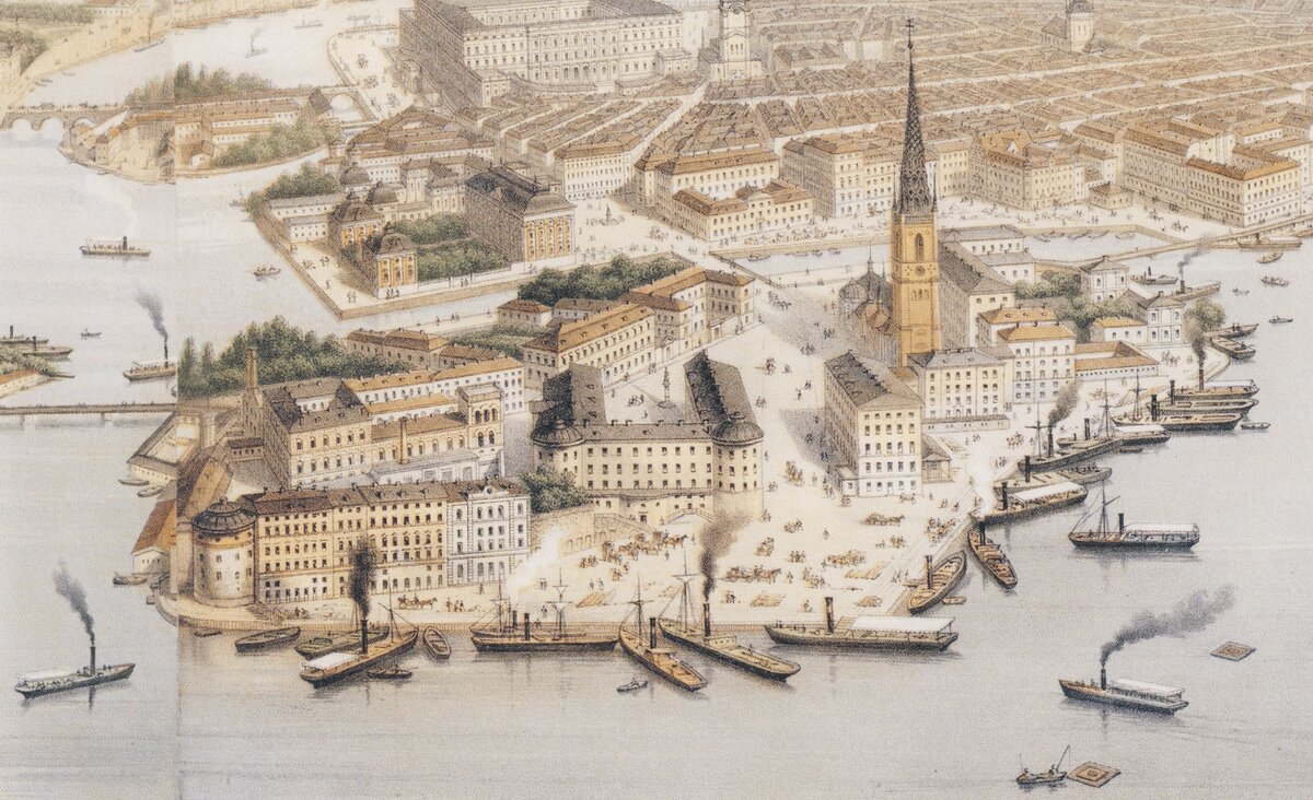 Riddarholmen 1870. цветная литография Отто Августа Манкелла.