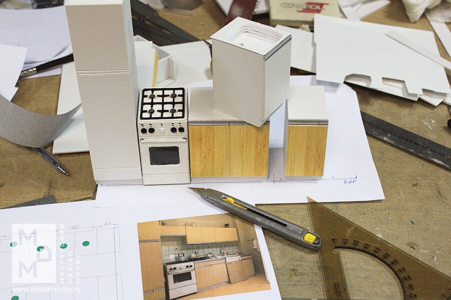 Процесс работы над макетом интерьера в масштабе 1:10