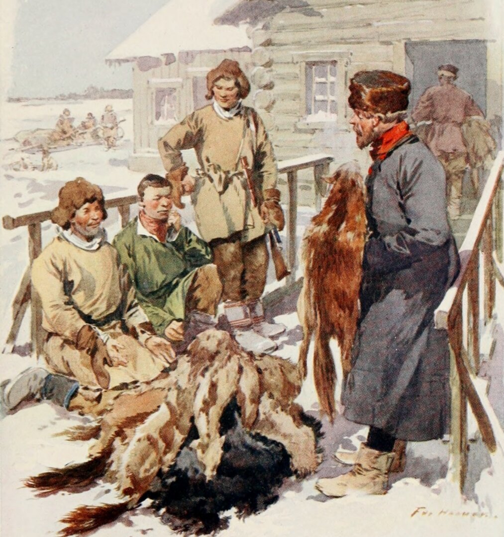 Северные торговцы пушниной. Рисунок Фредерика де Ханена, 1913 год