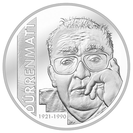 С серебряной монеты на нас смотрит автор детективов и пьес.