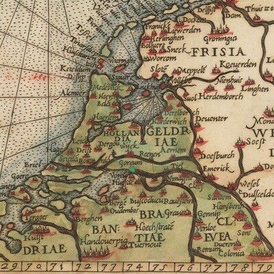 карта Средневековых Нидерландов, Горинхем отмечен зелёной точкой