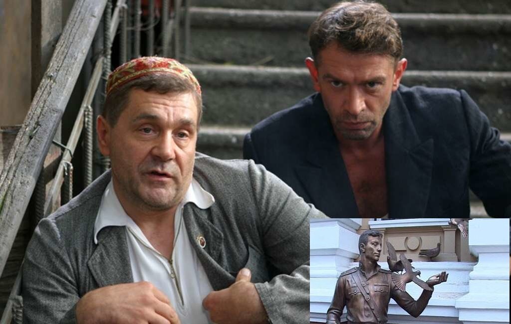 Коллаж: кадр из фильма «Ликвидация» и фото памятника Гоцману с wikimapia