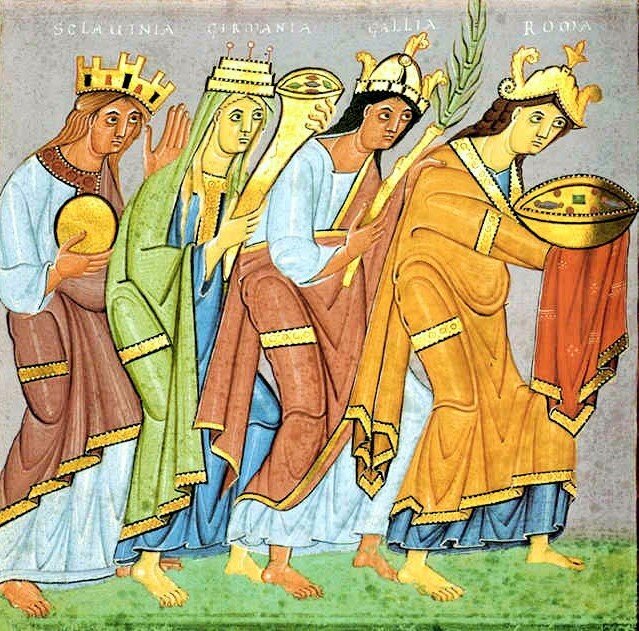 Изображение древнего славянина (склавины, см. надпись) из Евангелия Оттона III. 990 г.