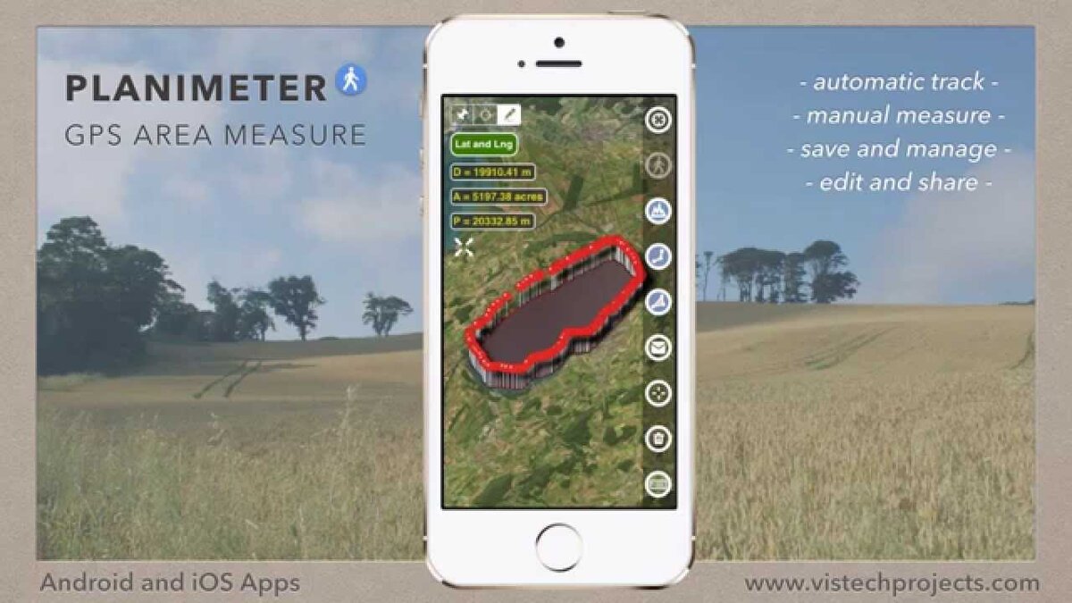  Planimeter — приложение для определения расстояния, площади, периметра, углов на местности с использованием Google Maps и встроенного в смартфон GPS/ГЛОНАСС-приемника. Такое приложение  может найти применение в различных отраслях: полевых и сельскохозяйственных работ ну или в путешествии или строительстве домов проектировании зданий на местности и для развлечения. Также оно может быть полезна для агентов по покупки или продаже земельных участков. Для вычисления периметра или площади любого объекта , достаточно выставить на карте начальную точку, включить трекинг маршрута и затем обойти объект вокруг. 