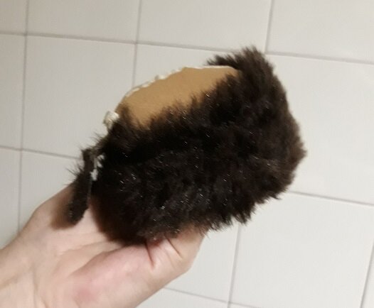 Шапка-боярка из искусственного меха и драпа. Декабрь, 2021.