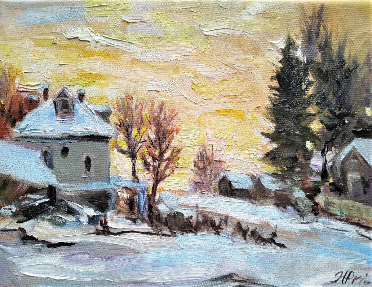 "Зимняя улочка". Холст, масло, 18х24. Авт: Элена При. В наличии.