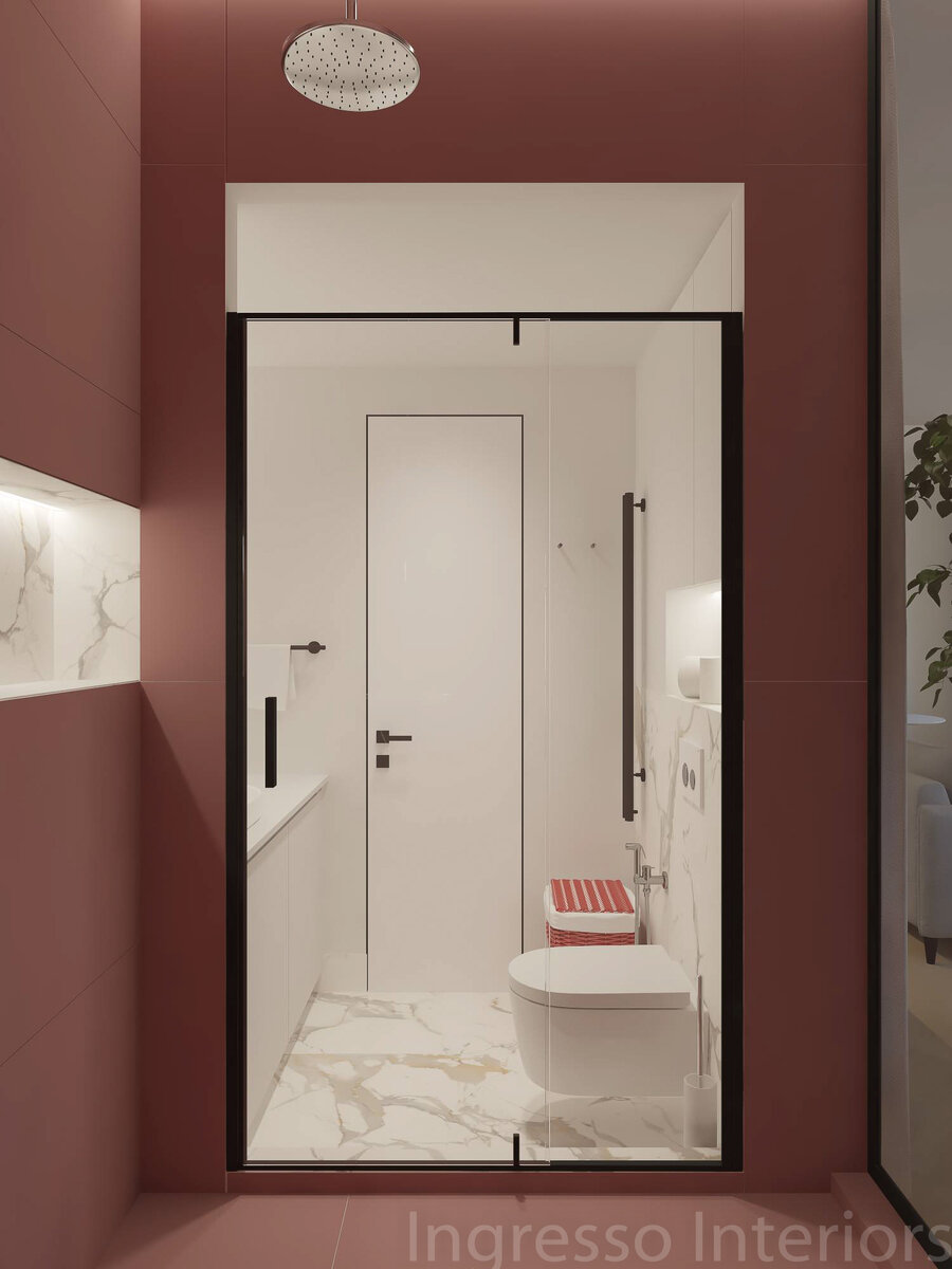 Вид из душевой на остальную часть ванной.