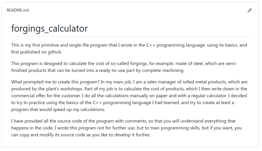 Forgings_calculator - Калькулятор поковок. Файл README