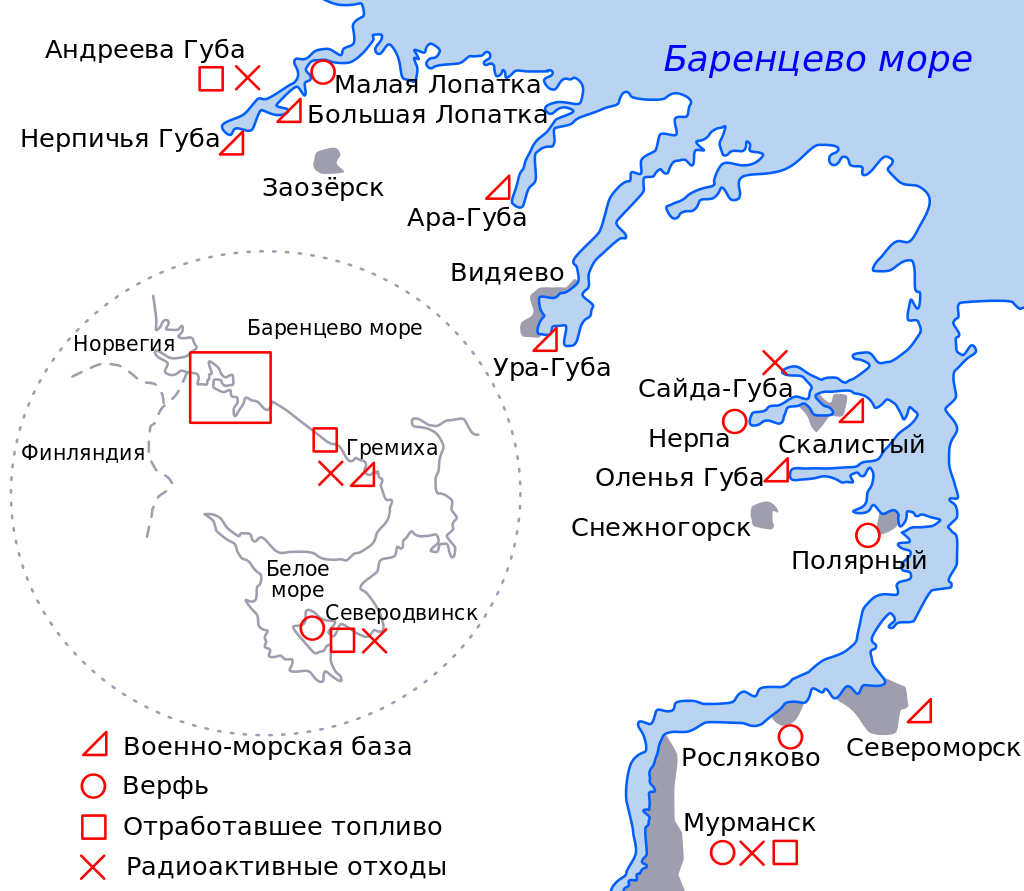 Карта современных баз и иных объектов Северного флота