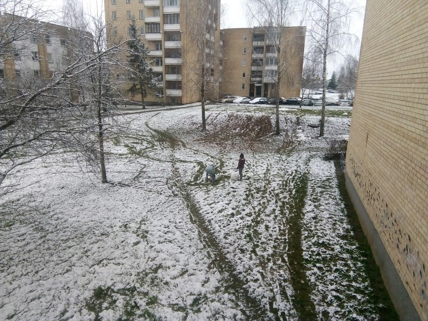 Дети лепят снеговиков из свежевыпавшего первого снега. Фото © Виктор Корб