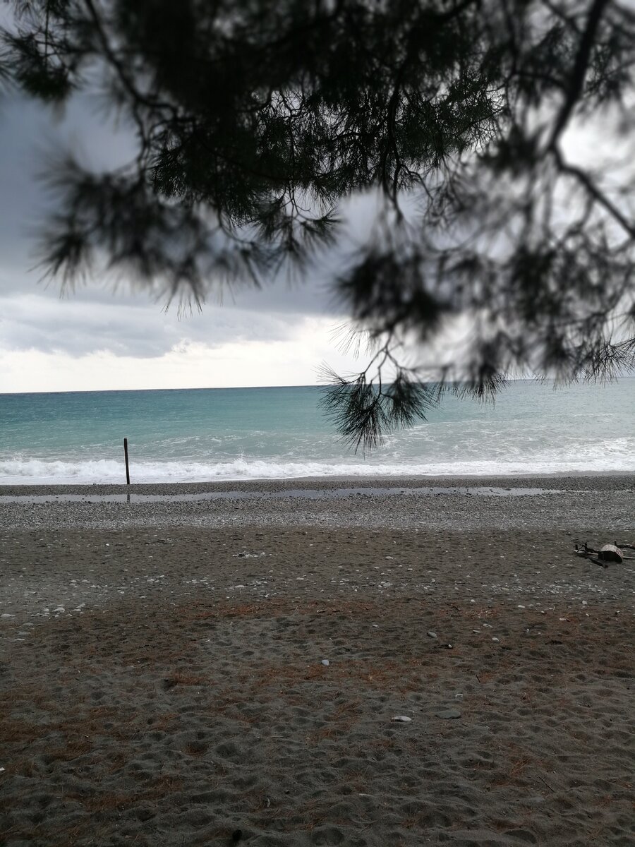 В пасмурный день на море тоже красиво. Пляжи в Пицунде разные, от гальки до песка и все в пешей доступности