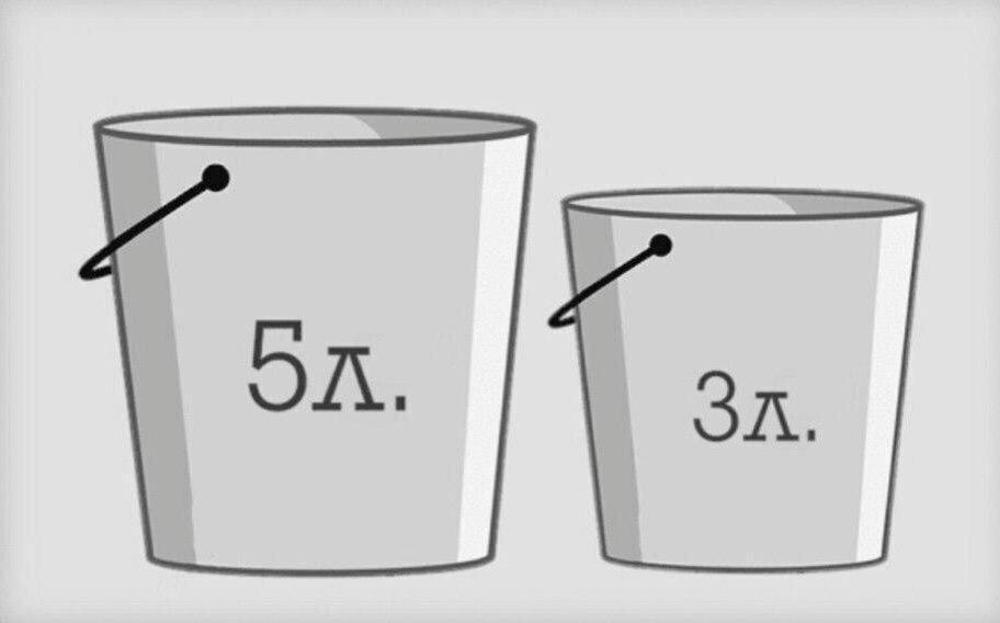 Сделай на 4 5. Ведро 5 литров и 3 литра загадка. Загадка про вёдра 3 и 5 литров. Головоломка про ведро 5л и 3 литра. Задача с ведрами.