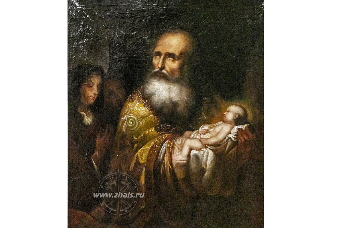 Работа 13-летнего Ивана Пожалостина "Симеон Богоприимец", которая была им написана в Рязани во время учебы в Троице-Зотиковском училище. Это первая и единственная картина, написанная Пожалостиным маслом. В доме художника она была наподобие иконы - вся семья часто молилась на нее..