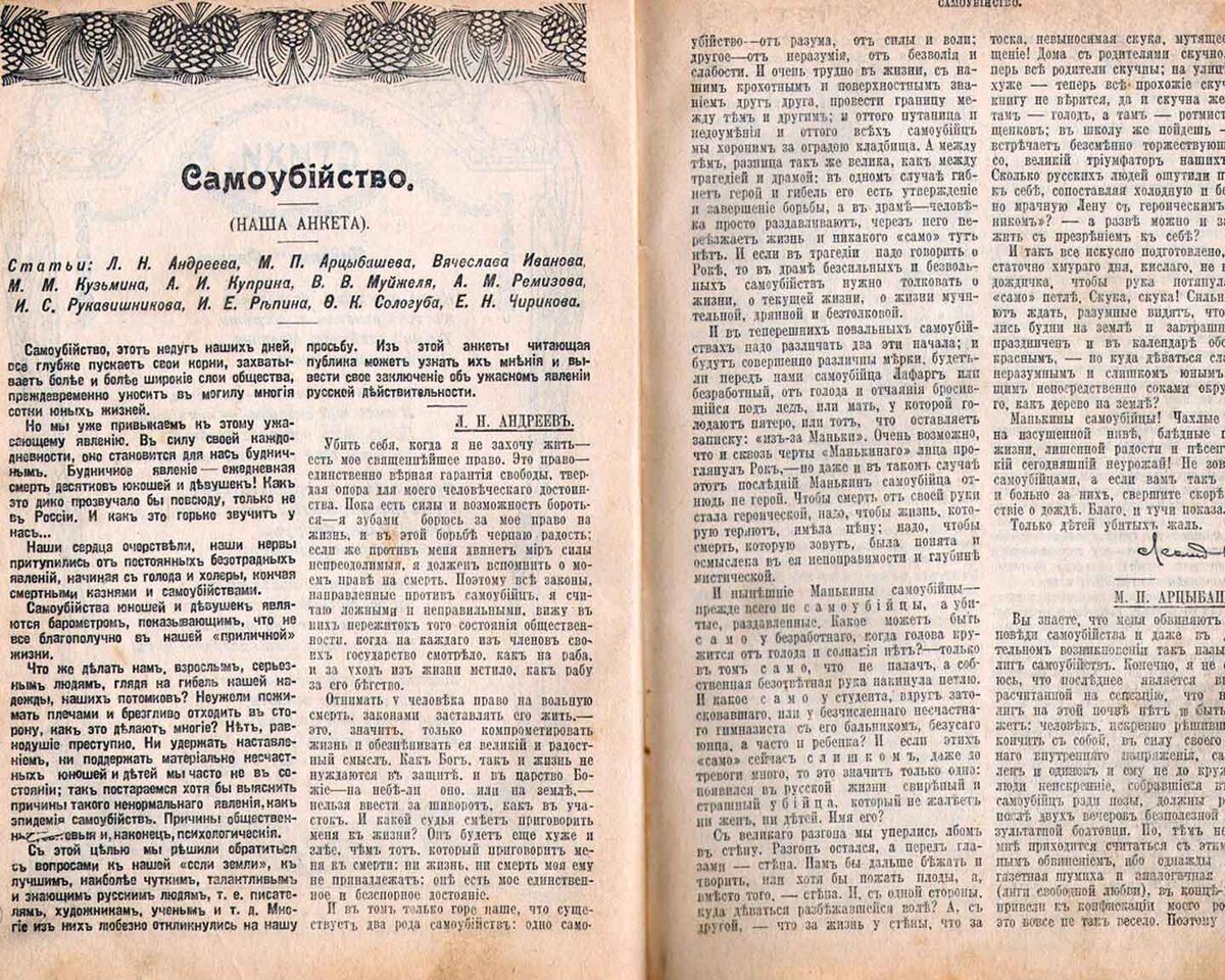 «Самоубийство». Анкета в «Новом слове», 1912. Источник: wikipedia.org