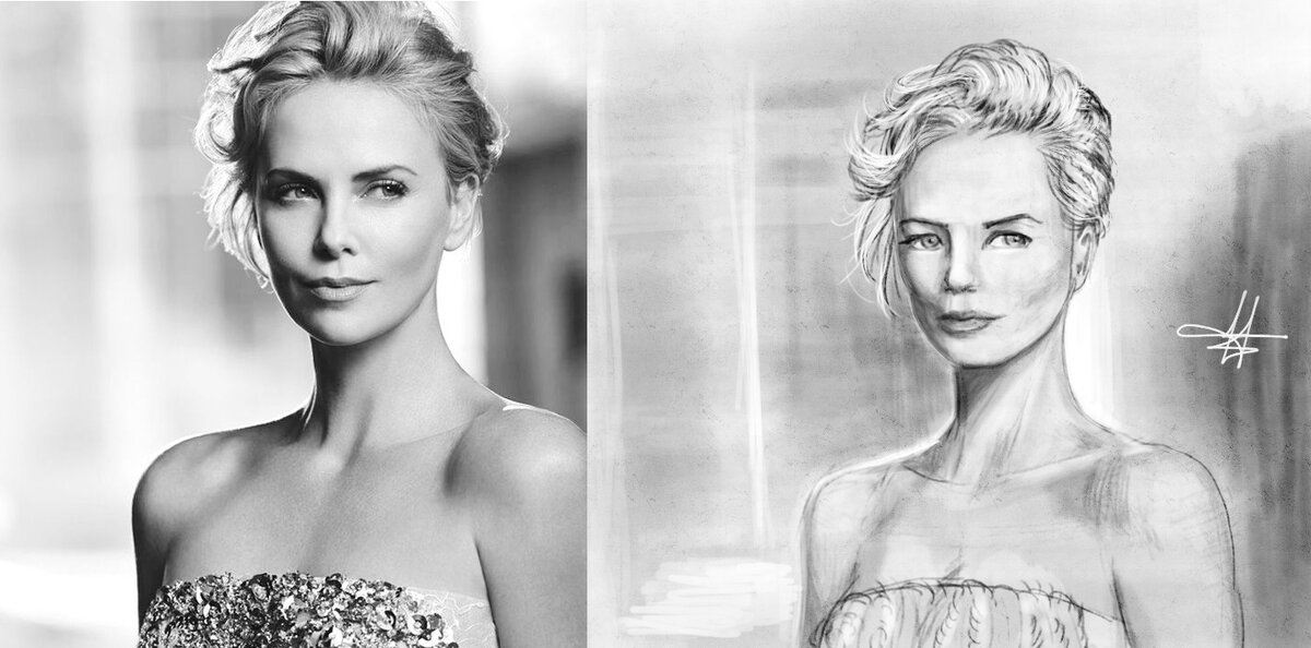 На фото справа Шарлиз Терон