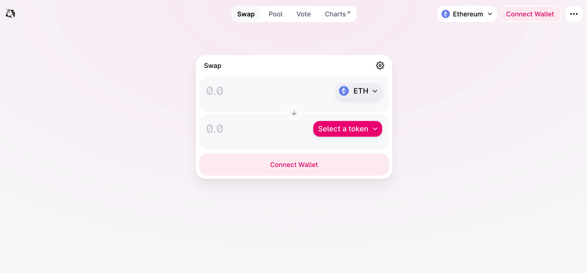Интерфейс криптовалютной биржи Uniswap