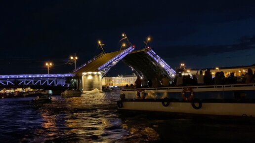 По ночной Ниве на теплоходе🛥Разводка мостов в Санкт-Петербурге #санктпетербург #нева #мостыпетербурга #питер #пешкомпороссии