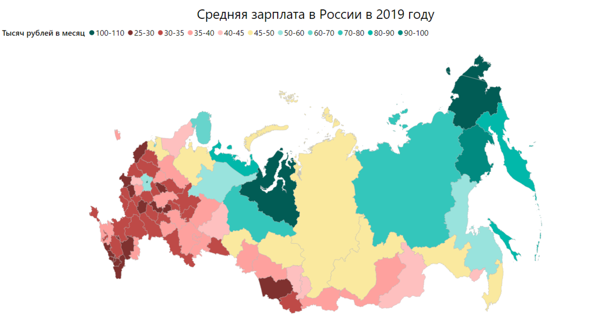 Средняя зарплата в России в 2019 году. Источник: расчеты автора по данным Росстат.