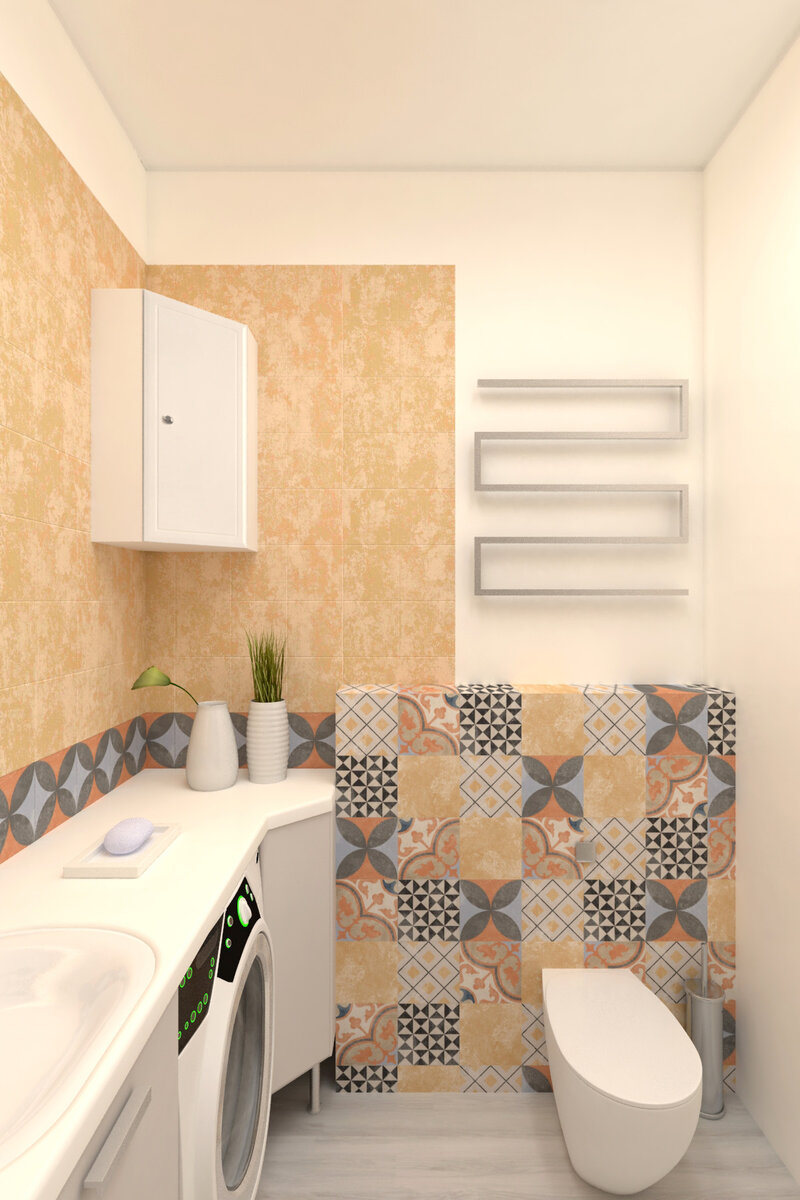 Комбинация плитки и покраски в ванной комнате.
Дизайн проект студии ТРИ ЛУЧА.