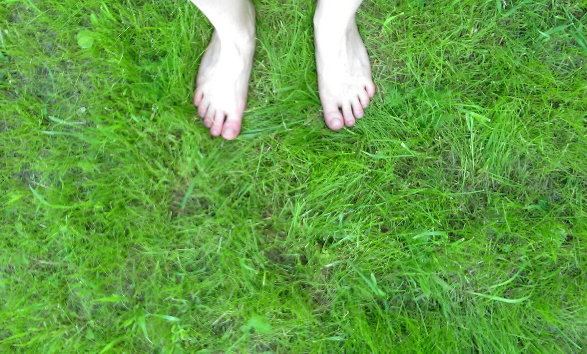 Как приятно  походить босиком по травке