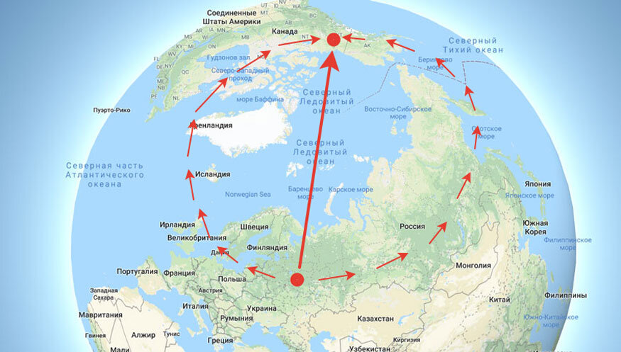 Тихий океан расстояние. От Москвы до Северного полюса. Северный полюс на карте. Траектория через Южный полюс. Путь до Северного полюса.