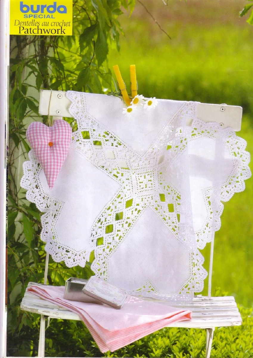 Салфетка из ткани в виде "сердец" журнал Burda special E863 - Dentelles au crochet
