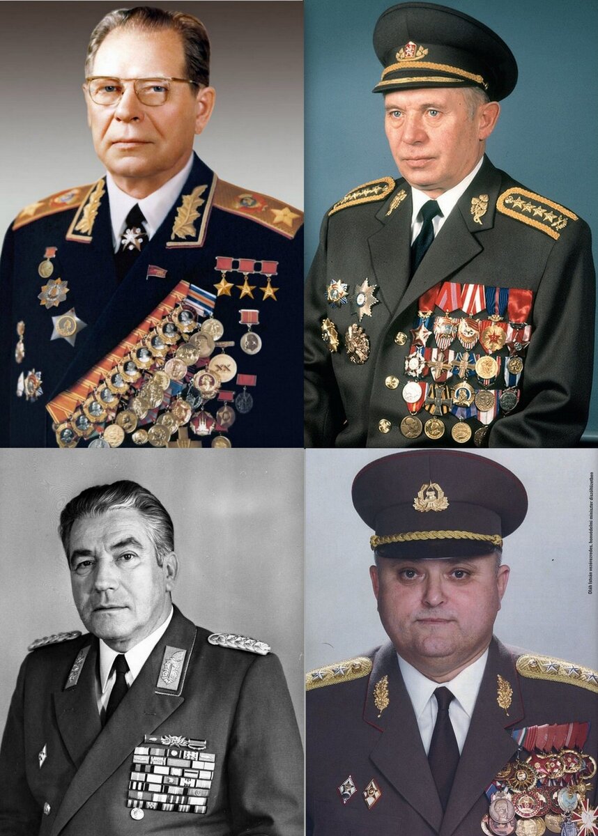 Сверху: Д.Ф. Устинов (СССР) и Мартин Дзур (Чехословакия), снизу: Хайнц Гофман (ГДР) и Иштван Олах (Венгрия)
