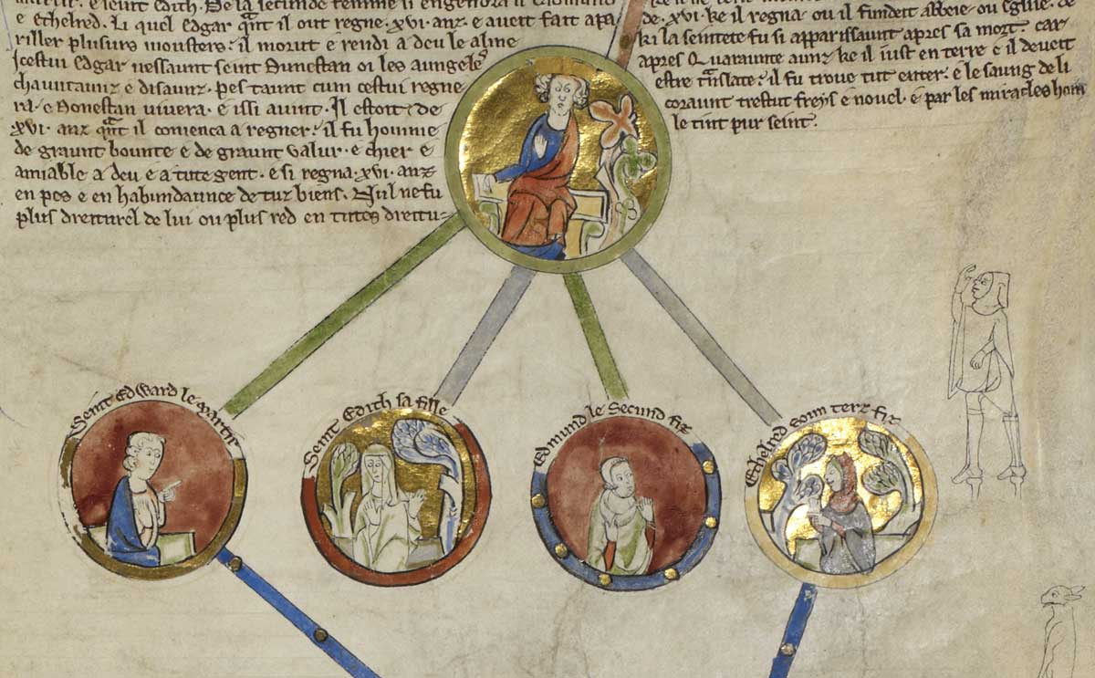 Генеалогическая хроника английских королей, 14 век. Royal MS 14 BV f.3r. © Бриджман Изображений.