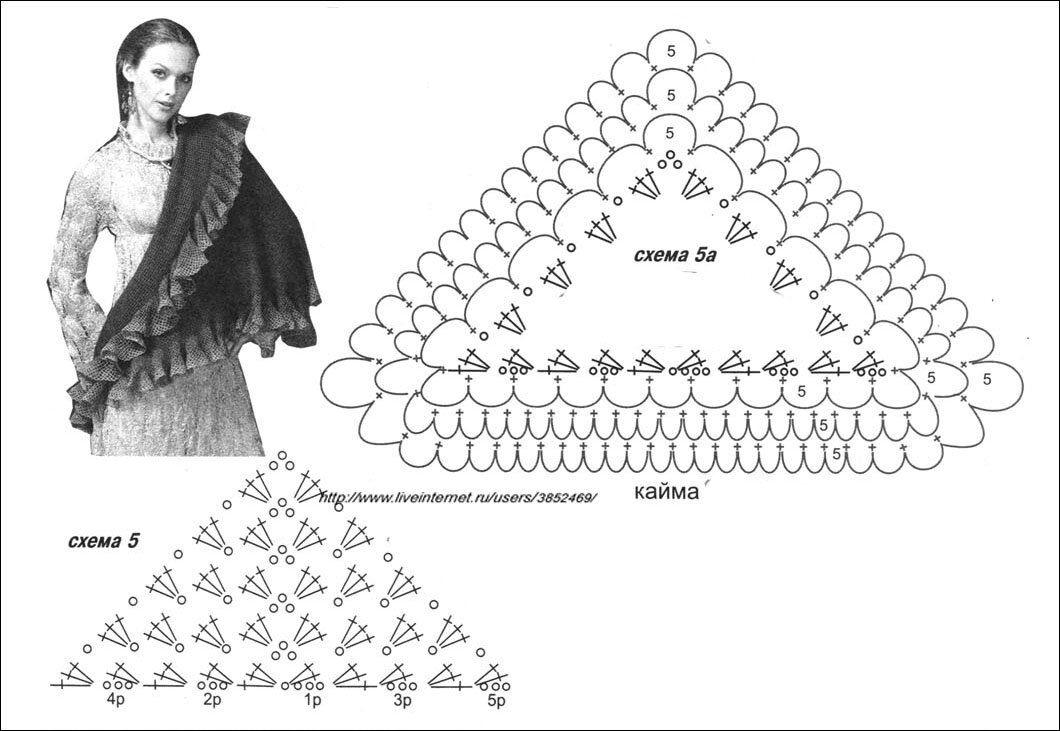 Шали крючком со схемами и фото