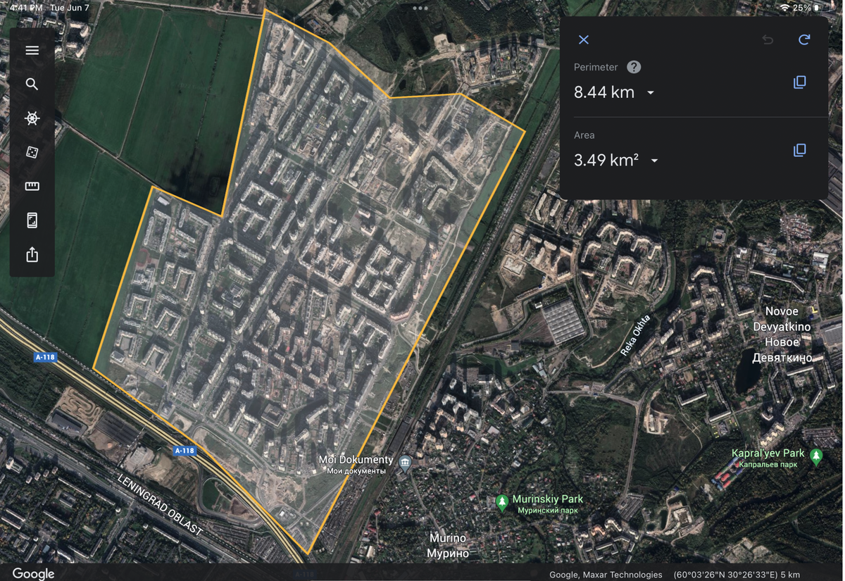 Вид Западного Мурино из космоса. Источник: Google Earth