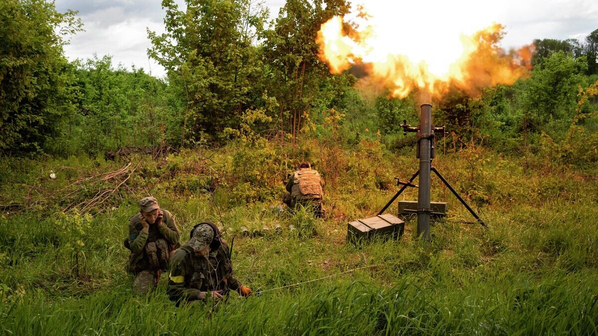    Украинские военные ведут огонь из миномета© AP Photo / Bernat Armangue