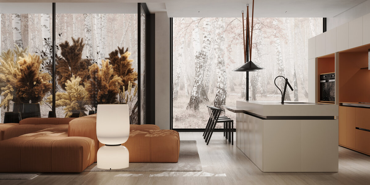 Дизайн интерьера кухни-гостиной танхауза в г. Самара