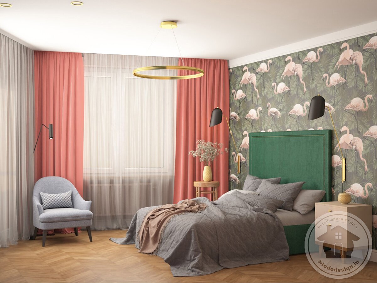 Моющиеся обои Alltowall в изголовье кровати