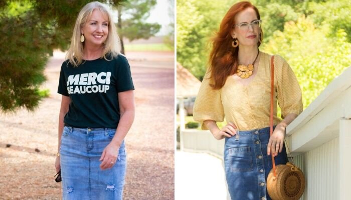 Женщины в джинсовых юбках. 