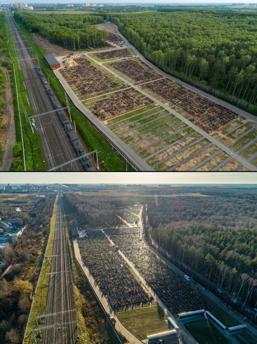 Бутовское кладбище в Москве, где хоронят умерших от коронавируса, 28 мая и 9 ноября 2020 года.