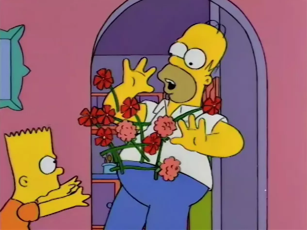 I cut some flowers from my. Барт симпсон с цветами. Барт симпсон и цветы. Симпсоны цветы.