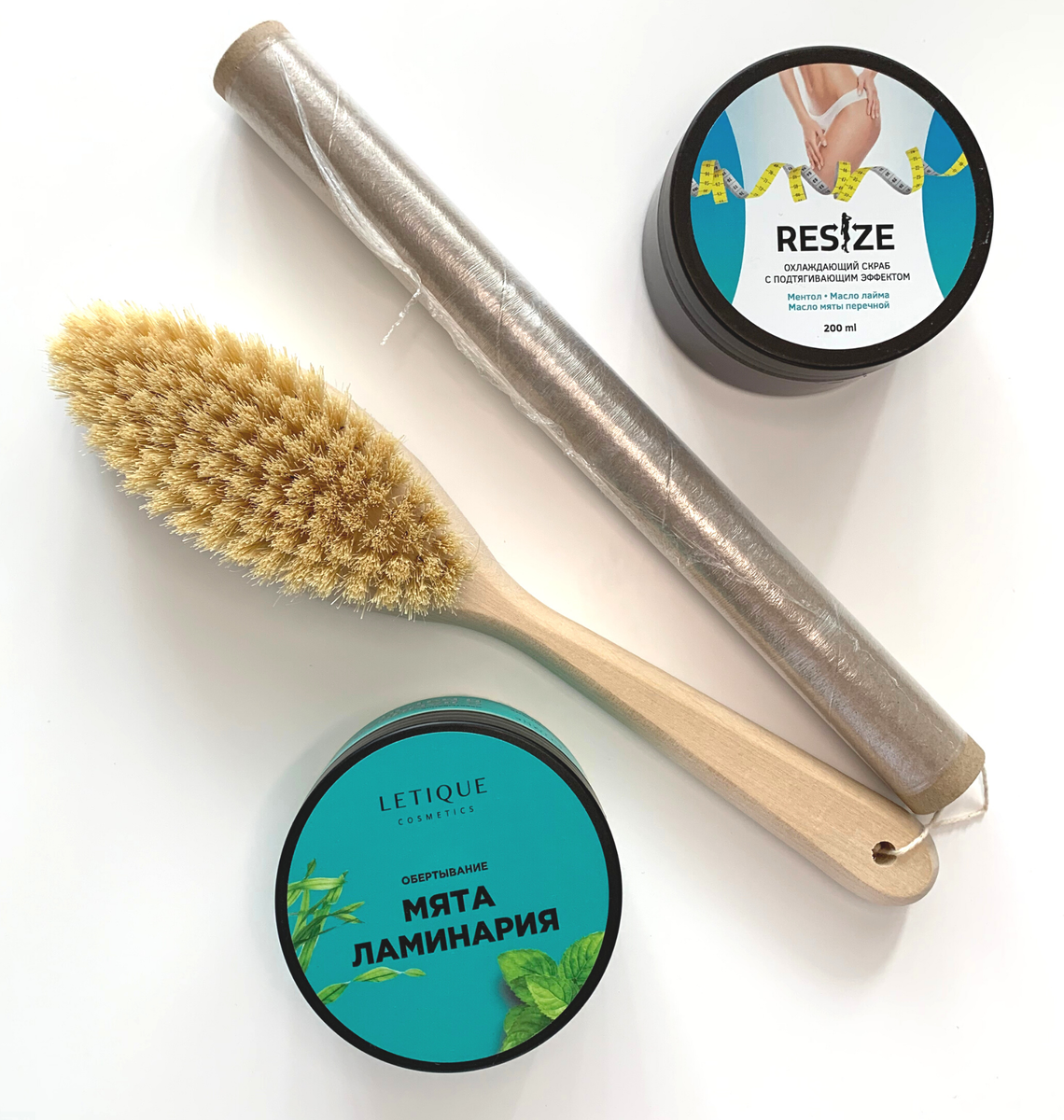 Обёртывание от LETIQUE, щетка от Grosheff, скраб от RESIZE