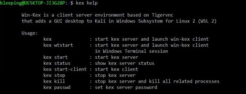 После окончание установки GUI для Kali Linux запускается командой «kex».
 
 