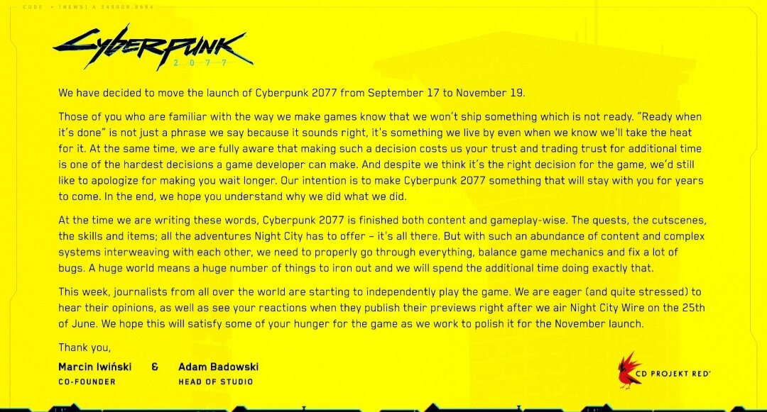 Заявление CD Project