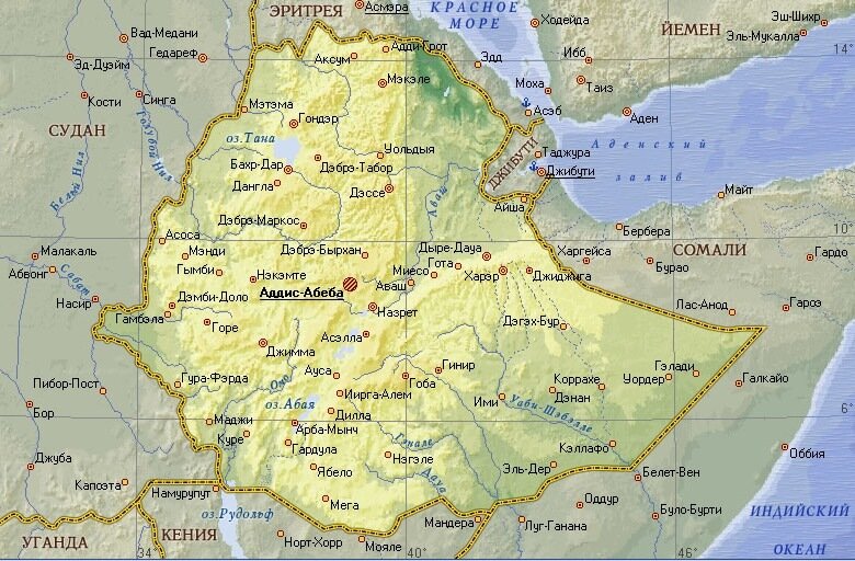 Эфиопия на карте Африки, взято с Яндекс.Картинки
