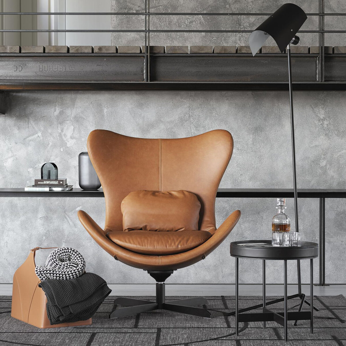 Кресло LAZY от Calligaris из натуральной кожи в терракотовом цвете