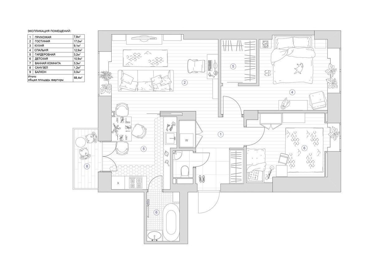 В первую очередь пришлось столкнуться с масштабными черновыми работами — укрепить перекрытия, поменять стяжку пола, демонтировать ненесущие перегородки из дранки, а также обустроить шумоизоляцию.
