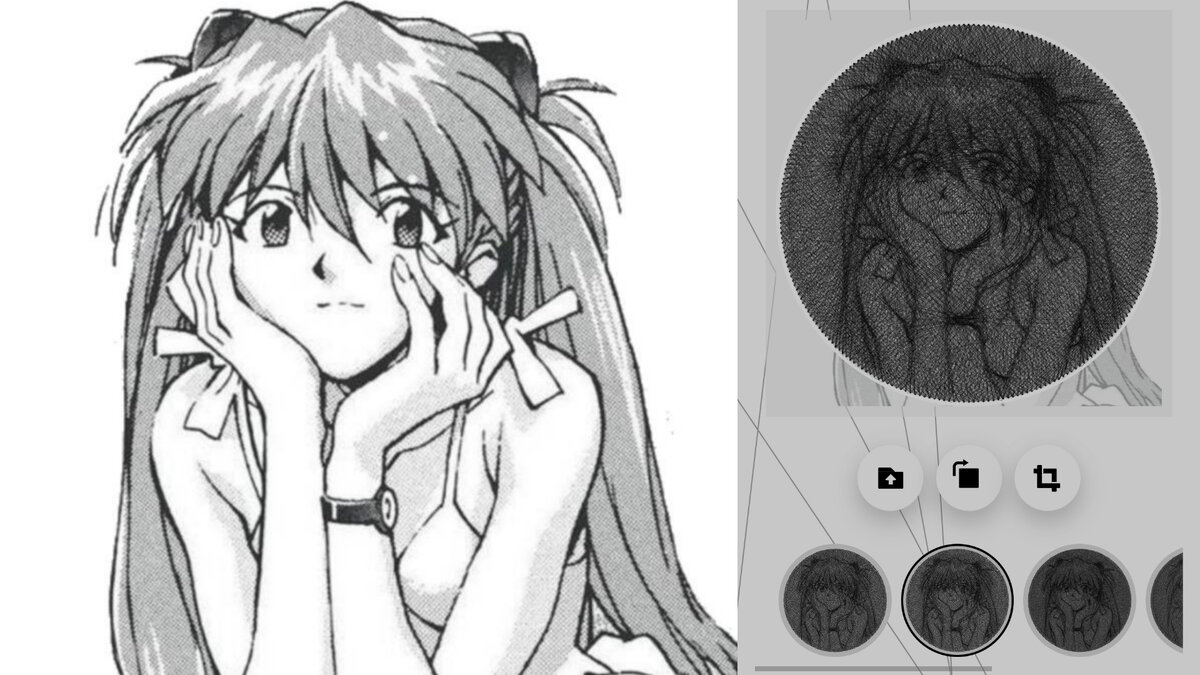 Набор для создания картины из нитей от RingString и исходное изображение из аниме