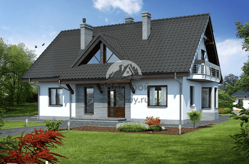 Проект жилого дома 164 м2 из пористого бетона с эркером, кабинетом, балконом и террасой - LG-46 